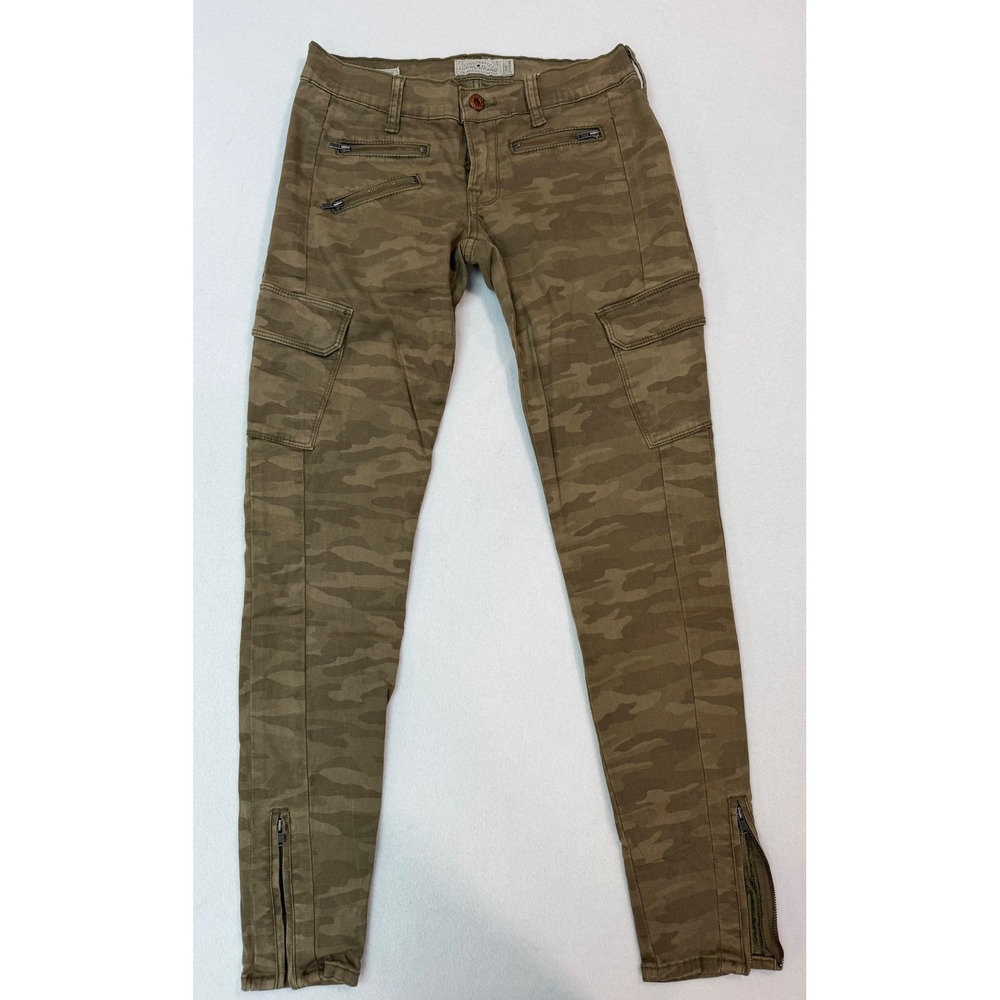 Lucky Brand Camo Cargo Skinny Pants Green Camouflage Ankle Zip Size 2/26